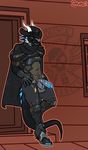  anthro armor augmented_fear balls bioluminescence black_scales blackwatch_mccree blue_eyes blue_penis bulge cape cigar clothing dragon glowing hat horn invalid_tag leaning looking_at_viewer male nose_horn overwatch penis scales smile solo standing video_games western 