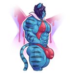  anthro blue_penis bulge clothing feline humanoid_penis male mammal muscular muscular_male nipple_bulge penis smile solo sxf-pantera tight_clothing 