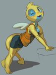  2017 anthro anthrofied apis barefoot blush caprino_bencivenni clothed clothing cub dunsparce looking_at_viewer male nintendo one_eye_closed open_mouth pok&eacute;mon pok&eacute;mon_(species) scalie simple_background smile solo video_games whale_tail wings young 