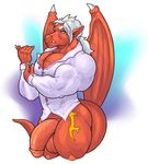  anthro balls big_penis bottomless clothed clothing dragon flaccid humanoid_penis male muscular muscular_male penis solo sxf-pantera uncut wings 