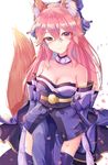  bare_shoulders bluah brown_eyes caster_(fate/extra) dress fate/extra kitsune_mimi long_hair pink_hair twintails 