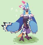 2017 3_toes anklet anthro armor avian beak belt biped bird black_beak black_claws black_feathers black_wings blue_feathers blue_tail blue_wings breastplate breath_of_the_wild chest_tuft claws clothing countershade_tail countershade_torso countershading crest digital_drawing_(artwork) digital_media_(artwork) eye_markings eyelashes eyeshadow fanny_pack feather_crest feather_tuft feathered_crest feathered_wings feathers flower flower_in_hair footwear front_view full-length_portrait girly green_background grey_skin half-closed_eyes head_crest head_tuft jewelry kass_(zelda) leather leather_armor looking_down loose_feather makeup male map markings midriff multicolored_feathers multicolored_wings musical_note neck_tuft nintendo pants pauldron plant portrait rito scarf seel_kaiser shadow simple_background singing smile solo standing tail_feathers talons the_legend_of_zelda toe_claws toeless_footwear toes tuft two_tone_tail video_games white_bottomwear white_clothing white_feathers white_wings winged_arms wings yellow_countershading yellow_feathers yellow_tail yellow_wings 