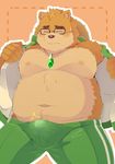  2017 anthro bear belly blush clothed clothing erection eyewear glasses hat male mammal moobs overweight overweight_male pants ptcmtr solo straw_hat sweat tenting tokyo_afterschool_summoners volos 