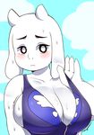  berseepon09 big_breasts bikini blush boss_monster breasts cleavage clothed clothing female fur horn huge_breasts long_ears solo swimsuit toriel undertale video_games wet white_fur 