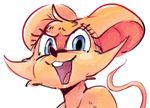  2017 anthro big_ears blue_eyes buckteeth bust_portrait cheek_tuft chiko_(dotkwa) dotkwa female looking_at_viewer mammal mouse open_mouth open_smile portrait rodent simple_background smile solo teeth tuft white_background 