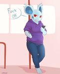  2017 anthro clothed clothing cracker_(artist) dialogue english_text fangs female fully_clothed hand_in_pocket hi_res holding_object holding_phone jacket looking_at_viewer nidorina nintendo phone pok&eacute;mon pok&eacute;mon_(species) pok&eacute;morph red_eyes solo text video_games 
