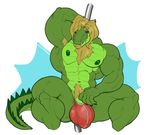  anthro bulge clothing crocodile crocodilian looking_at_viewer male mostly_nude muscular muscular_male nipples penis pole pubes reptile scalie smile solo stripper_pole sxf-pantera underwear 