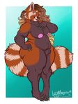  absurd_res anthro big_breasts breasts claws digital_media_(artwork) female fur hair hi_res long_hair lotusaur mammal nipples nude ombre_hair overweight red_panda ringtail simple_background slightly_chubby smile solo thick_thighs voluptuous wide_hips 