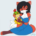  2016 anthro black_hair bowser_jr. breasts canine cleavage clothed clothing discordmelody dress female fox hair mammal mario_bros miya_tiga_(kitsune_no_kurayami) nintendo plushie red_eyes smile solo video_games 