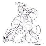  anthro balls big_balls big_penis feline greyscale huge_penis humanoid_penis jewelry kneeling male mammal monochrome muscular muscular_male necklace nipples penis potion precum solo sxf-pantera 