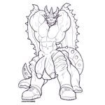  anthro big_penis dragon greyscale hands_behind_head horn humanoid_penis looking_at_viewer male monochrome multi_penis muscular muscular_male penis smile solo standing sxf-pantera vein wings 
