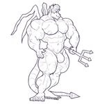  anthro bulge clothing feline greyscale hybrid male mammal melee_weapon monochrome mostly_nude muscular muscular_male nipples polearm solo standing sxf-pantera trident underwear weapon wings 
