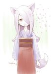  1girl animal_ears fang fox_ears fox_tail hair_over_one_eye kimono little_witch_academia long_hair pink_hair sucy_manbavaran tail 