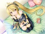  akita_neru bad_id bad_pixiv_id binzoko_megane_(san-inch) blonde_hair cellphone censored chocolate detached_sleeves food long_hair panties panty_pull phone side_ponytail sitting solo thighhighs underwear vocaloid yellow_eyes 