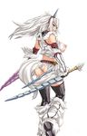  ass breasts chaotic-unknown elbow_gloves gloves horn kirin_(armor) large_breasts long_hair looking_back monster_hunter nipples see-through solo thighhighs weapon white_hair 