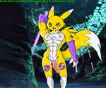  2009 abs canine dark-moltres digimon erection fox gloves knot male mammal muscles penis pose renamon solo 