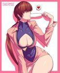  breasts cleavage cleavage_cutout food ice_cream king_of_fighters kof latex red_hair sawao sexually_suggestive shermie snk sucking thick_thighs thighs 
