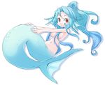  1girl blue_hair female head_fins long_hair ls-lrtha mermaid monster_girl simple_background smile solo topless white_background 