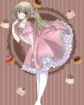  blue_eyes breasts cake cherry cleavage collarbone dessert dress feet_out_of_frame finger_to_mouth food frilled_dress frills fruit lolita_fashion looking_at_viewer medium_breasts original pantyhose petticoat pink_dress slice_of_cake standing strawberry_shortcake striped striped_background sweet_lolita tomoshibi_(rokugatsu) twintails vertical-striped_background vertical_stripes white_legwear wind wind_lift 