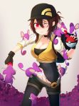  1girl backpack bag baseball_cap belt berry biting black_choker black_legwear black_shirt black_shorts blush breasts brown_hair choker cleavage clenched_teeth covered_navel creatures_(company) cropped_jacket eating female_protagonist_(pokemon_go) fingerless_gloves game_freak gen_1_pokemon gloves hair_between_eyes hat highres holding holding_poke_ball jacket large_breasts leggings legwear_under_shorts looking_at_viewer medium_hair nintendo nose_blush one_eye_closed panties panty_pull pantyhose poke_ball poke_ball_(generic) pokemon pokemon_(creature) pokemon_go ponytail raglan_sleeves rattata red_eyes rubellent shirt shorts solo teeth torn_clothes underwear unzipped wedgie white_panties wince yellow_jacket zipper_pull_tab 