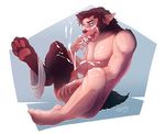  2016 4_toes 5_fingers anthro balls biceps black_fur black_hair canine clothing cum erection fur hair hindpaw human husdingo looking_at_viewer male mammal muscular muscular_male nipples nude open_mouth pawpads paws pecs penis simple_background solo teeth toes tongue transformation underwear wolf 