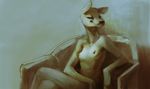  2016 anthro breasts catelman cervine deer digital_media_(artwork) eyes_closed female mammal nipples nude simple_background sitting solo 