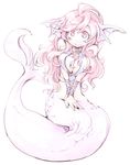  full_body head_fins ls-lrtha mermaid monster_girl pink_eyes pink_hair simple_background smile white_background 