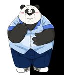  2009 bear blush clothing footwear male mammal norataro one_eye_closed overweight overweight_male panda pants shirt shoes solo wink 