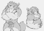  anthro balls belly big_belly black_nose braided_hair canine chest_tuft crossed_arms dog fur greyscale hair male mammal mastiff monochrome musclegut muscular muscular_male nude pecs penis pubes slightly_chubby solo standing sweat takemoto_arashi tibetan_mastiff tuft uncut 