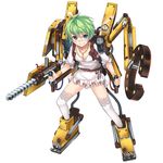  bandaid bandaid_on_nose belt blue_eyes blush bracelet breasts cleavage engage_knights force_of_will full_body green_hair jewelry machinery official_art short_hair simple_background small_breasts solo t-track thighhighs white_background 