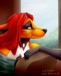  2017 5_fingers anthro black_nose canine digital_media_(artwork) female fox hair mammal p-v-s red_hair smile solo yellow_eyes 