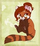  2017 collar cute dennyvixen female feral flower flower_in_hair green_eyes hair mammal pawpads plant red_hair red_panda solo tongue tongue_out zoom_layer 