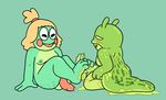  3_toes amphibian anatomically_correct anatomically_correct_penis animal_genitalia animal_penis anthro anthro_on_anthro balls blonde_hair blush breasts cum cum_drip cum_on_ground cute dickgirl dripping drooling duo feet female foot_fetish footjob frog gastropod green_skin hair happy happy_sex intersex male male/female messy mollusk multicolored_skin nipples nude open_mouth penis saliva sex sitting slightly_chubby slime slime_on_feet slug smile spots thundraseapea toes tongue two_tone_skin 
