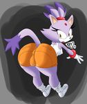  2017 big_butt blaze_the_cat bracelet breasts bullet-blast-43 butt camel_toe cat clothing eyelashes feline female footwear forehead_gem fur hooters jewelry legwear looking_back mammal nipple_bulge nipples open_mouth purple_fur shoes socks sonic_(series) yellow_eyes 