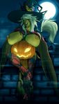  bat bellafray big_breasts breasts claws clothing fangs female fluffy food fruit halloween hat holidays legwear looking_at_viewer magic_user makeup mammal mascara mature_female moon night nipples pumpkin stockings wings witch yellow_eyes 