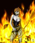  anthro broom clothed clothing corset digital_media_(artwork) feline female fire lingerie mammal panties smile solo ts-cat underwear whip yellow_eyes 