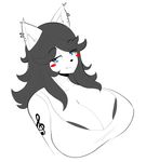  anthro big_breasts black_hair black_nose blue_eyes blush_sticker breasts bust_portrait canine cleavage clothed clothing dog ear_piercing eyelashes female fur hair huge_breasts maggie_applebee mammal piercing portrait simple_background smile tattoo theycallhimcake white_background white_fur 