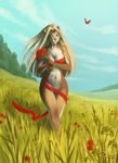  anthro blonde_hair breasts convenient_censorship day detailed_background digital_media_(artwork) feline female hair lion mammal navel nude outside sky solo ts-cat 