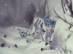  ambiguous_gender blue_eyes blue_hair cat day detailed_background digital_media_(artwork) feline feral hair horn mammal outside paws snow solo ts-cat 