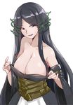  armpit_peek bangs bare_shoulders black_eyes black_hair breasts cleavage collarbone commentary_request detached_sleeves dress hair_vines large_breasts long_hair long_sleeves looking_at_viewer mahou_tsukai_no_yome parted_bangs parted_lips plant sidelocks smile solo strapless strapless_dress titania_(mahou_tsukai_no_yome) upper_body very_long_hair vines wide_sleeves wo_jianqiang_fu_guo 