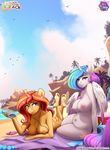  2017 anal_beads anthro anthrofied big_breasts breasts chest_tuft cutie_mark darkhazard duo english_text equestria_girls equine feathered_wings feathers feet female friendship_is_magic hair hi_res horn humanoid_feet looking_at_viewer lying mammal my_little_pony navel nude outside plantigrade princess_celestia_(mlp) sex_toy slightly_chubby sunset_shimmer_(eg) text tuft unicorn winged_unicorn wings 