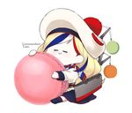  belt beret blonde_hair blue_hair chibi commandant_teste_(kantai_collection) crane double-breasted dress food hat jacket kantai_collection long_hair macaron machinery morinaga_miki multicolored_hair pom_pom_(clothes) red_hair scarf smile socks solo streaked_hair white_hair 