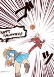  blonde_hair gloves halloween jewelry kaidou_mitsuki link long_hair male_focus marvel multiple_boys pointy_ears pumpkin the_legend_of_zelda the_legend_of_zelda:_breath_of_the_wild white_background yiga_clan_assassin 