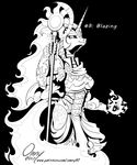  2017 armor black_and_white daybreaker_(mlp) english_text equine fantasy female fire friendship_is_magic helmet horn mammal monochrome my_little_pony omny87 scepter solo text unicorn 