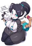  anthro big_breasts bikini black_hair blizzard_entertainment blush breasts chain clothed clothing collar cute_fangs dialogue fangs female hair hi_res korean_text li_li_stormstout looking_at_viewer mammal medium_breasts open_mouth panda pandaren ponytail pouring rabbitbrush shaking side_boob smile solo staff swimsuit teapot text thick_thighs translation_request trembling ursine video_games warcraft wide_hips 