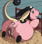  after_sex anus black_nose black_skin blue_eyes butt clitoris cum cum_everywhere cum_in_ass cum_in_pussy cum_inside cum_on_butt female half-closed_eyes horn large_labia looking_at_viewer looking_back messy miltank nintendo open_mouth pink_skin plump_labia pok&eacute;mon pok&eacute;mon_(species) pussy raised_tail rear_view slightly_chubby slimefur solo spread_legs spreading tag tongue video_games 