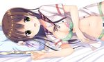  :d bangs bed_sheet blouse blunt_bangs blush bow bow_bra bow_panties bra breasts brown_hair censored cleavage collarbone commentary_request eyebrows_visible_through_hair flower frilled_pillow frills gochuumon_wa_usagi_desu_ka? green_bra green_eyes green_panties hair_flower hair_ornament hoto_cocoa's_school_uniform kurou_(quadruple_zero) large_breasts long_hair looking_at_viewer lying navel on_side open_blouse open_clothes open_mouth panties pillow pink_ribbon plaid_sailor_collar red_sailor_collar ribbon sailor_collar short_sleeves smile solo stomach ujimatsu_chiya unbuttoned underwear upper_body white_blouse white_flower 