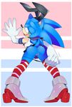  &lt;3 &lt;3_eyes 2017 7mii absurd_res anthro anus black_nose blush butt clothing crossgender fake_ears fake_rabbit_ears female footwear gloves green_eyes half-closed_eyes hedgehog hi_res high_heels legwear looking_back looking_pleasured mammal open_mouth presenting pussy saliva shoes simple_background solo sonic_(series) sonic_the_hedgehog video_games 