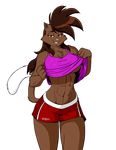  abs anthro athletic breasts brown_eyes brown_fur brown_hair cat chest_tuft clothed clothing clothing_lift deborah_bispo_(character) dipstick_tail drawing-4ever eyebrows eyelashes feline female fitness fur hair half-closed_eyes inner_ear_fluff looking_at_viewer mammal multicolored_tail muscular muscular_female navel pink_nose presenting shirt shirt_lift shorts simple_background smile solo tuft wendel2 