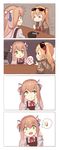  barista blonde_hair blush brown_hair comic commentary_request eyewear_on_head girls_frontline green_eyes hair_between_eyes hair_ornament highres kalina_(girls_frontline) long_hair m1903_springfield_(girls_frontline) multiple_girls open_mouth ranyu side_ponytail smile sunglasses 